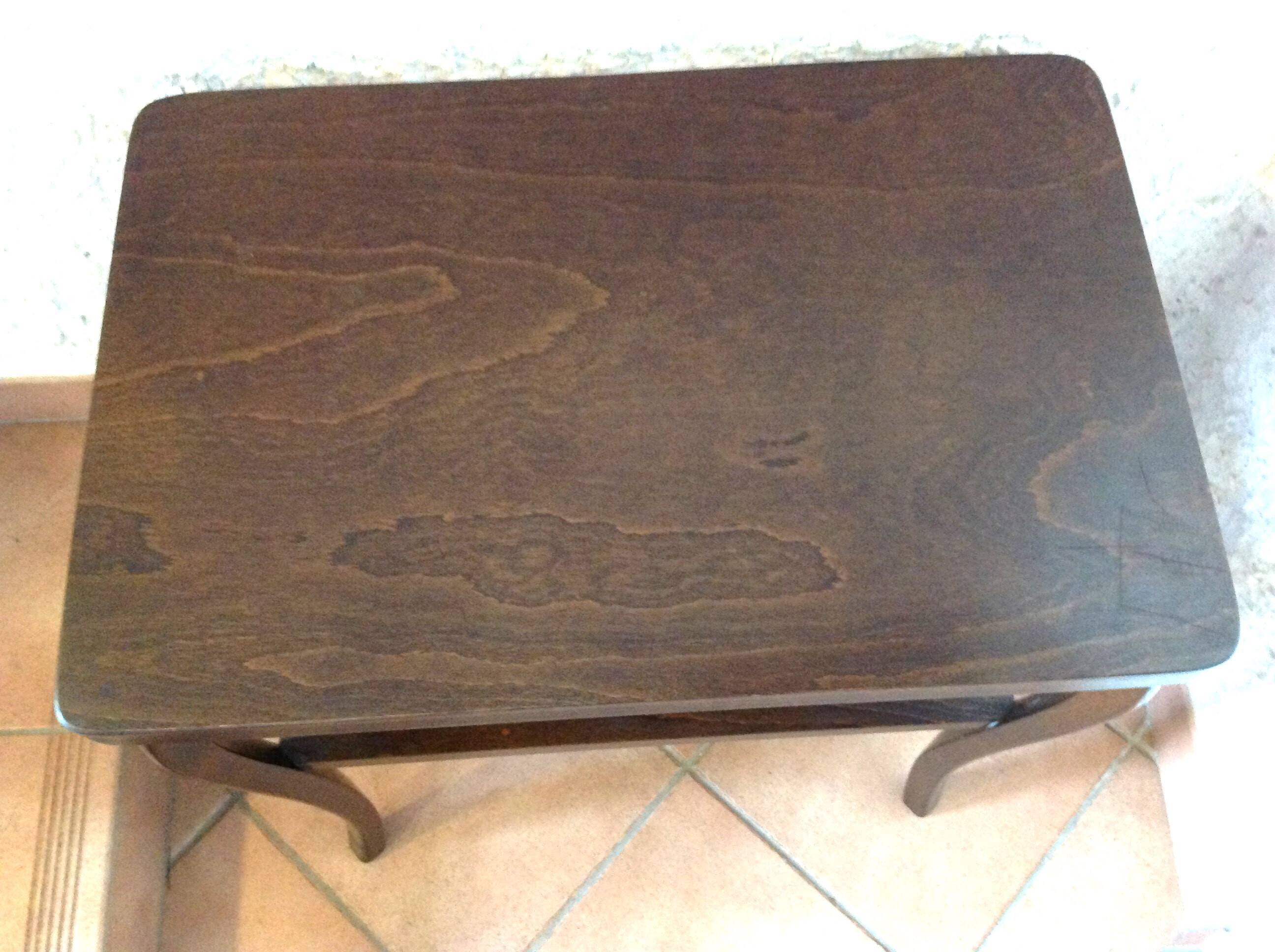 Varnished wooden stand with two shelves and curved legs / 50s-60s