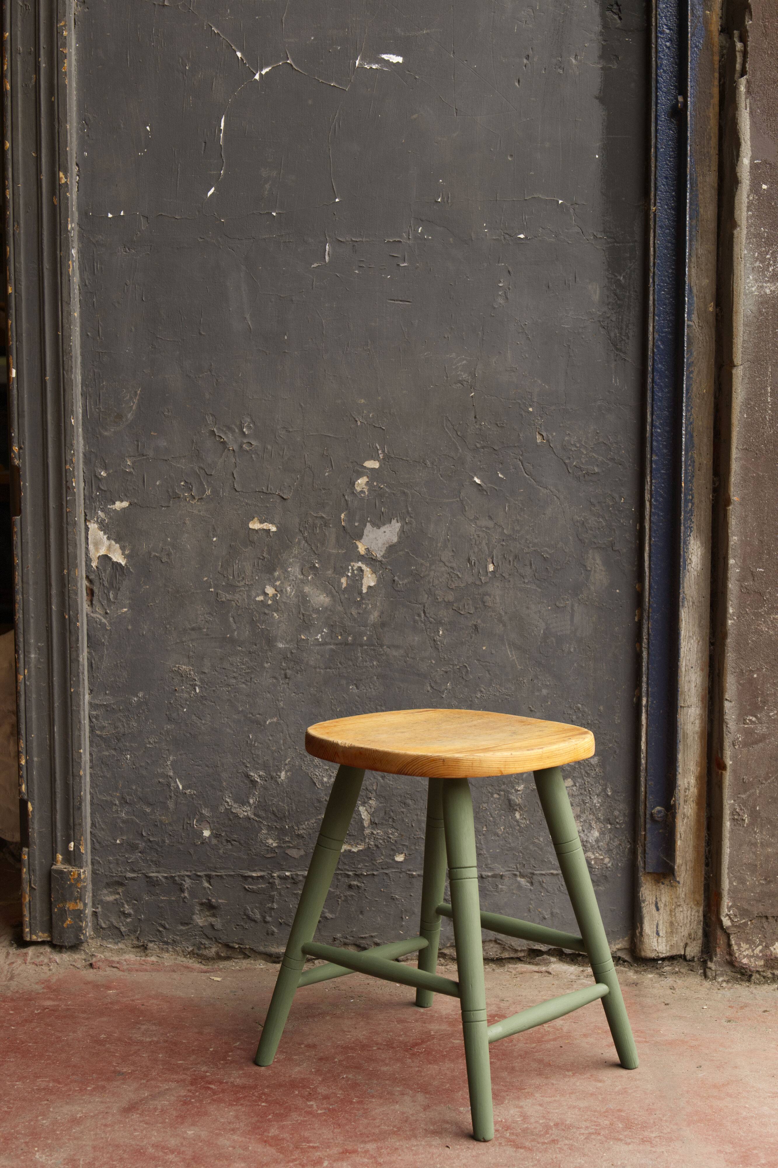 Milk painted pine stool, 1960s