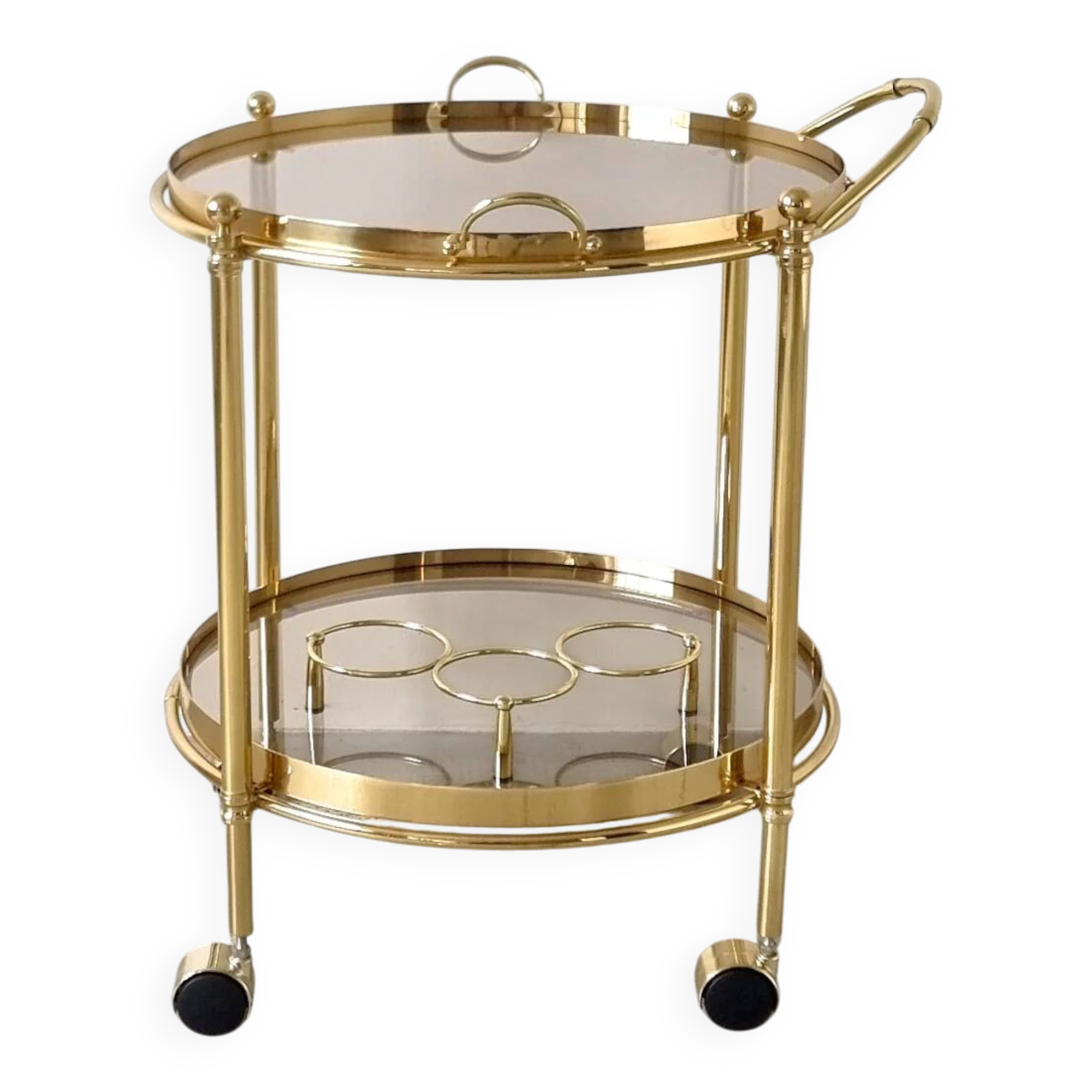 Desserte de bar ronde dorée années 80