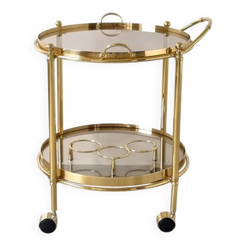 Desserte Chariot de Bar Doré Ronde Années 80