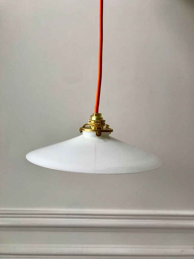 Hanging lamp in opaline smooth orange thread early twentieth century