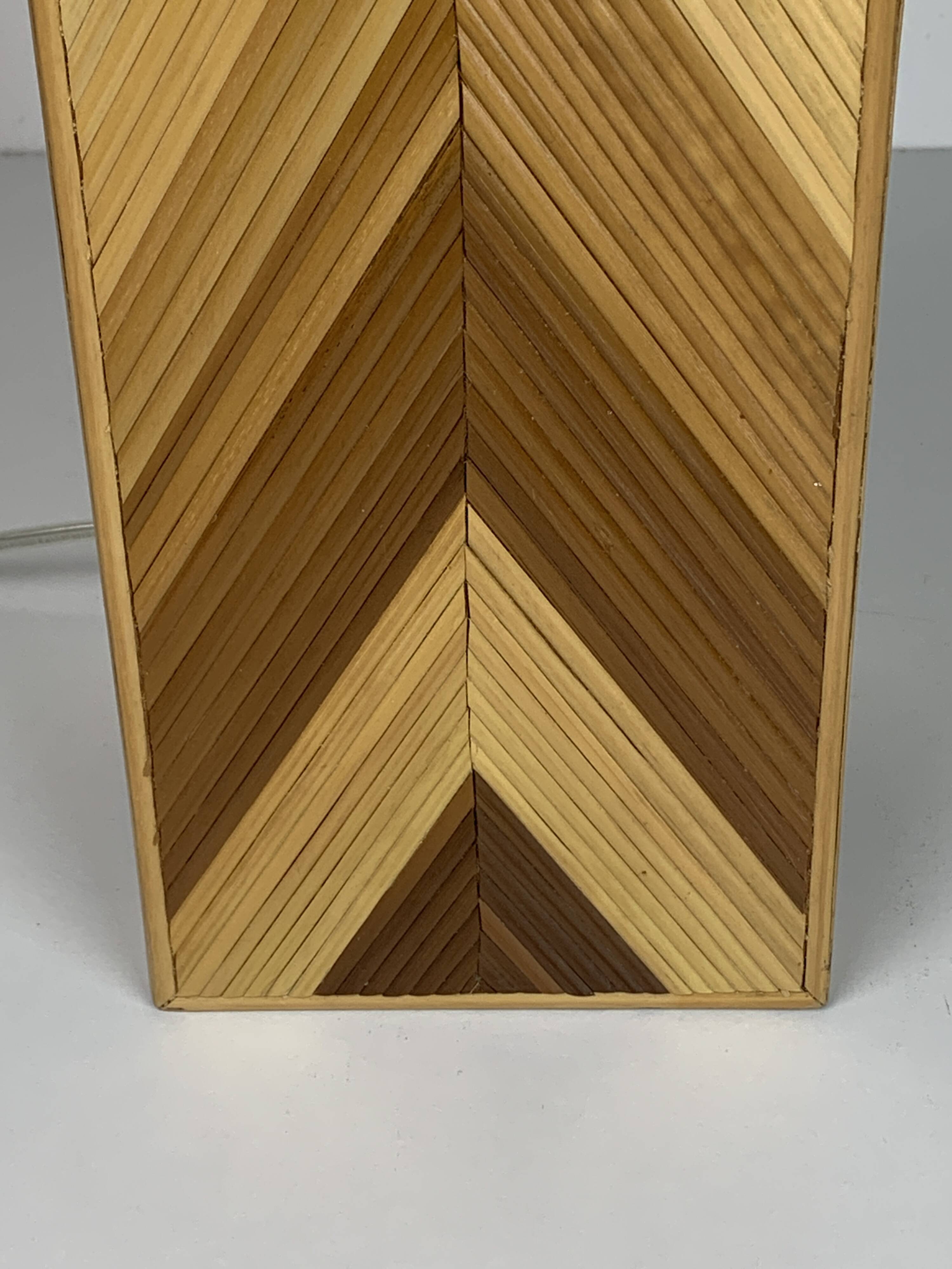 Midcentury pencil reed rattan bamboo and brass table lamp, 1970s