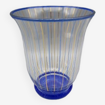 Vase vintage en cristal bleu et or