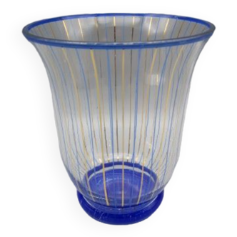 Vase vintage en cristal bleu et or