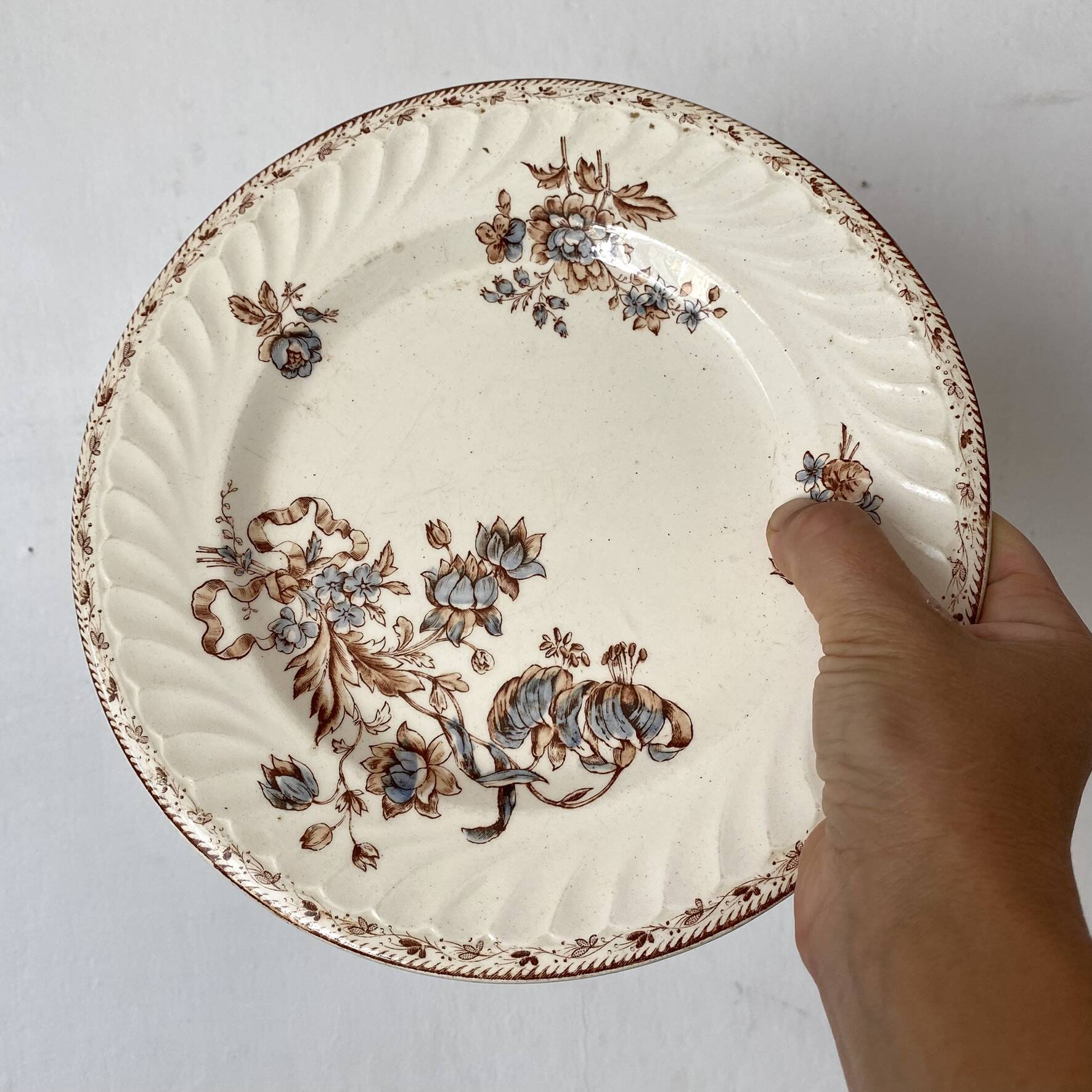 Antique polychrome ironstone dish from Salins, Saxon model.