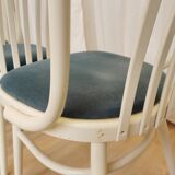 Set of 4 Vintage Bentwood White Dining Chairs in Ligna Style wit Blue Seat