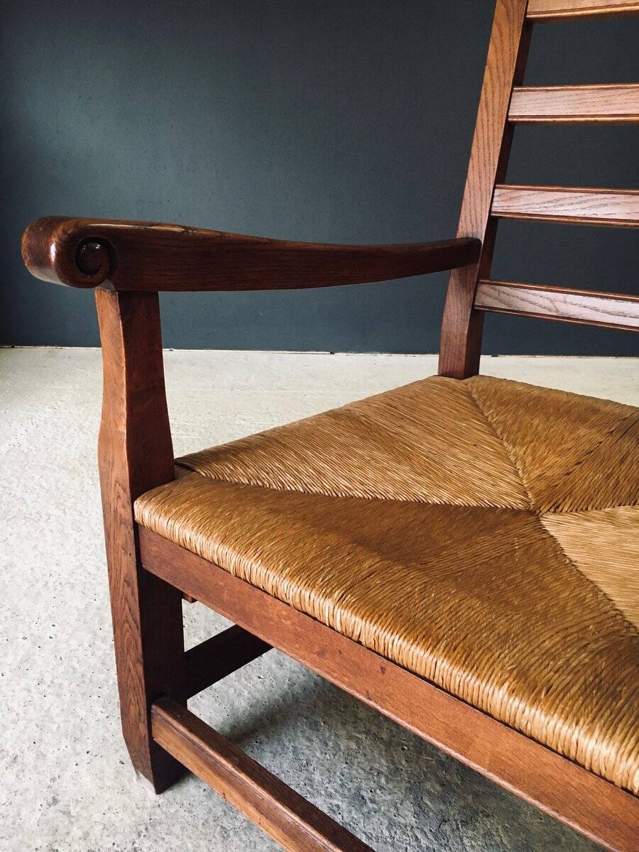 Rustic Oak & Rush Armchair, France, 1930s