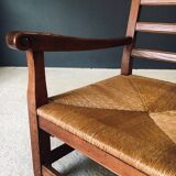 Rustic Oak & Rush Armchair, France, 1930s