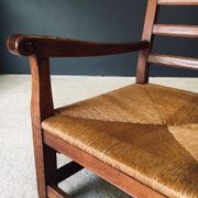 Rustic Oak & Rush Armchair, France, 1930s