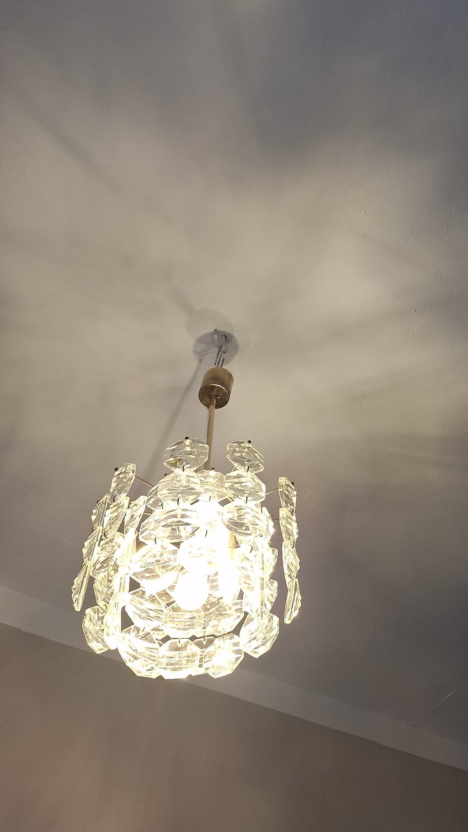 Kinkeldey brass and faceted glass 3- level chandelier, 1960s