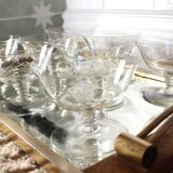 Set of 8 Champagne glasses in engraved crystal - Authentic Art Deco 1940