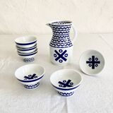 Set of six Sargadelos porcelain wine glasses and pitcher