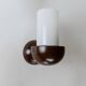 Vintage wall sconces from the 1960s, set of 2, dark wood with white glass shades, Mid-Century Modern lighting, sculptural wall sconces.