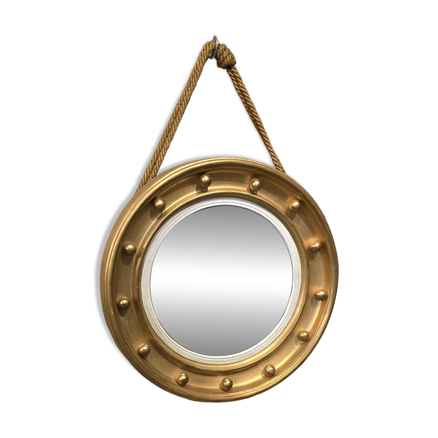 Witch mirror porthole style in gilded wood, diameter 44 cm.