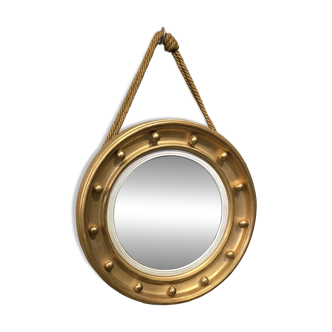 Witch mirror porthole style in gilded wood, diameter 44 cm.