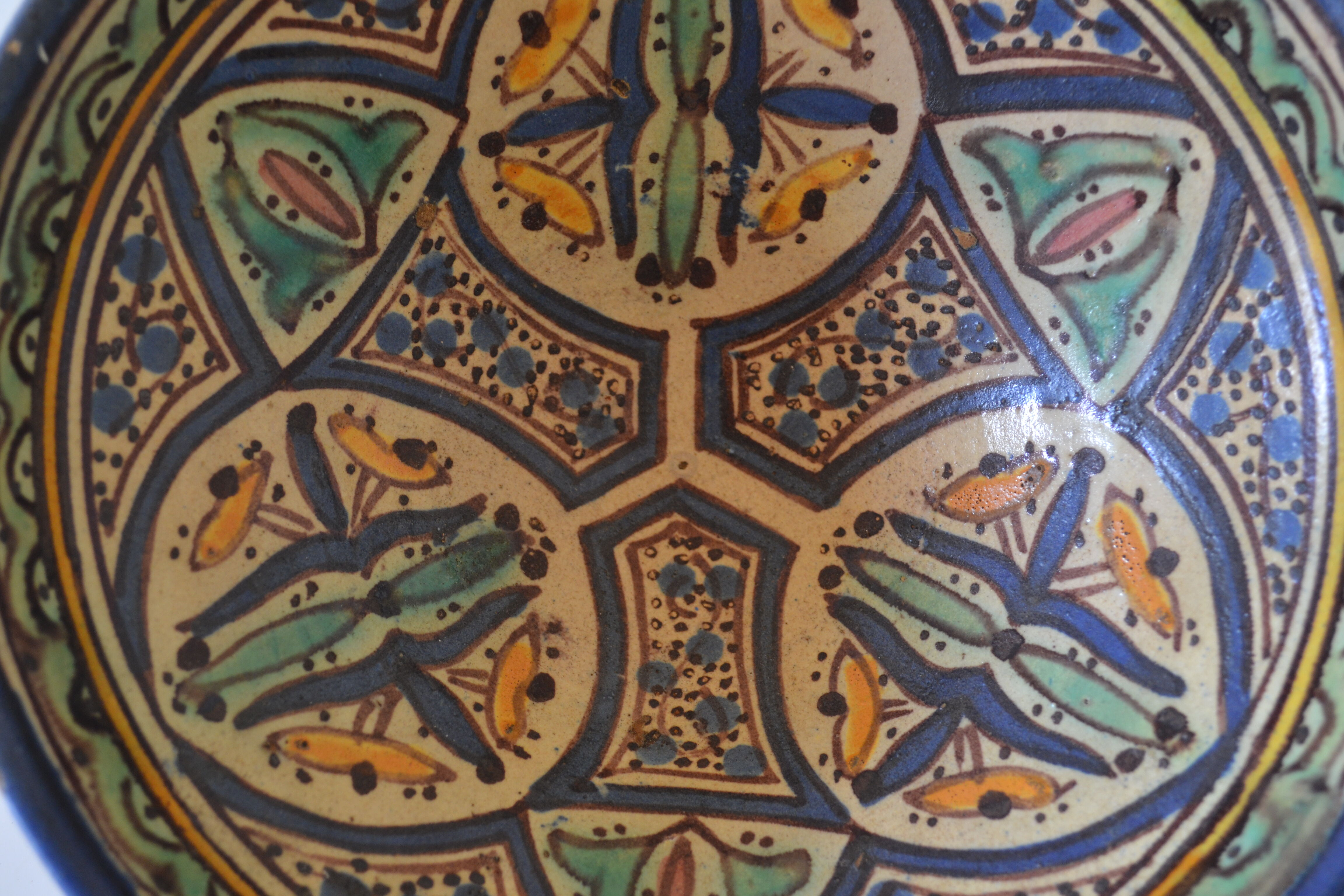 Ancient berbere ceramic dish signed north africa