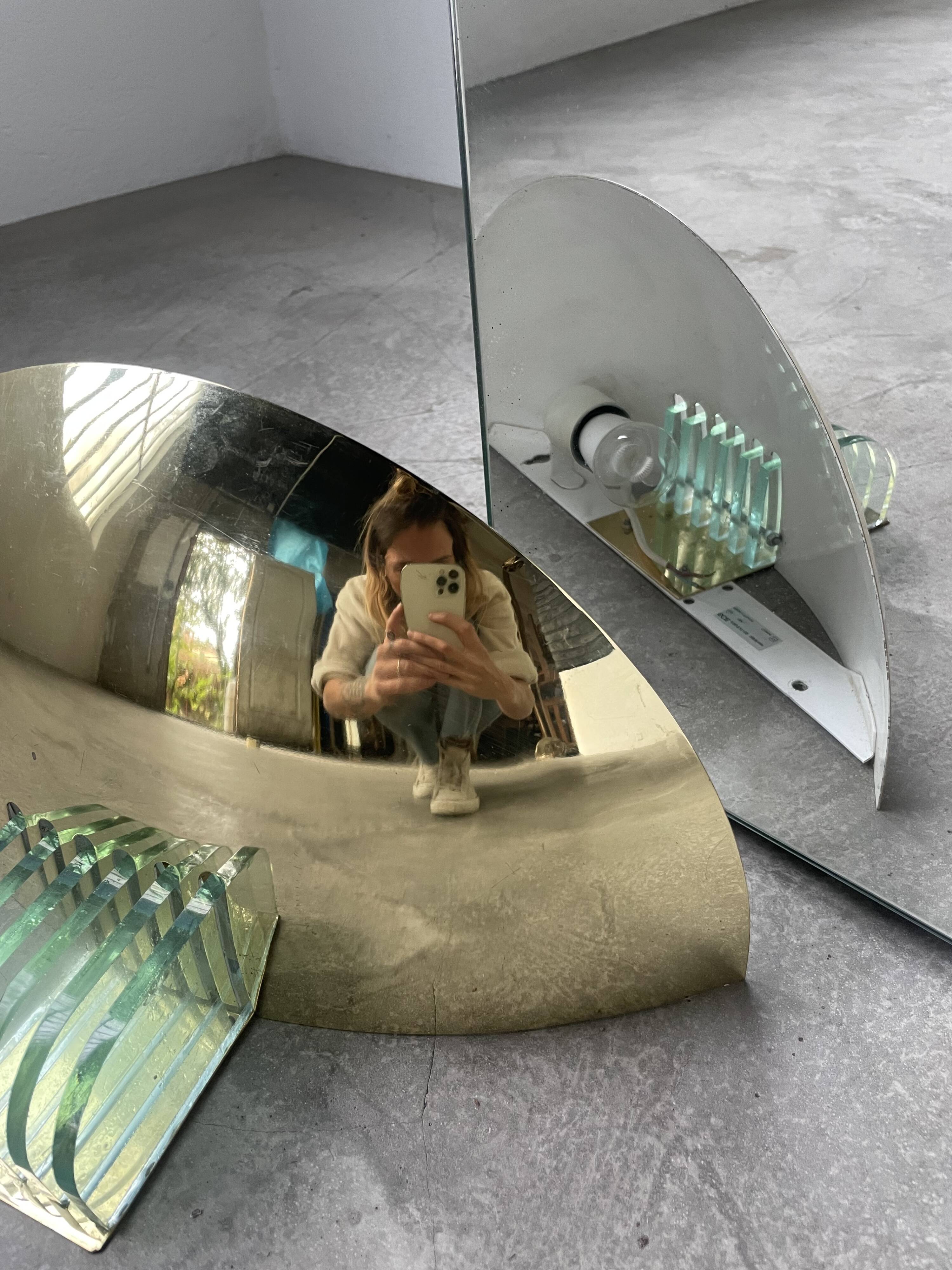 Pair of brass and art deco glass wall lights SCE