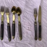 Lot de 7 couverts en bois et metal dore et ciselée, couverts pour enfants, anciens et collector