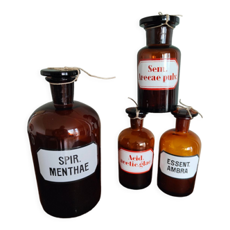 Lot 4 old retro apothecary pharmacy bottles