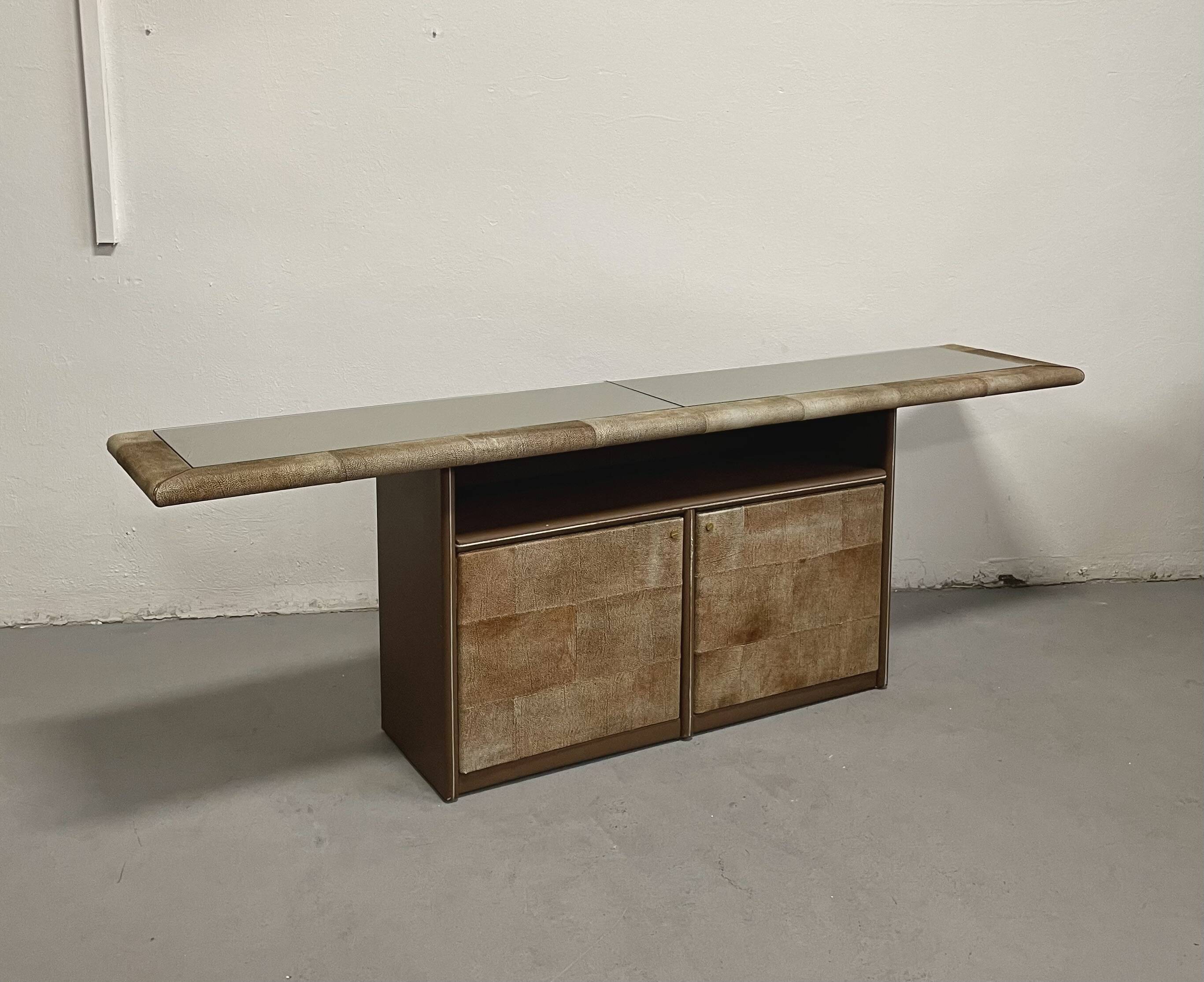 Console italienne vintage des années 1980, buffet en cuir