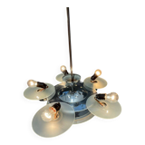 Lustre Art déco en métal chromé et verre dépoli, Tchécoslovaquie années 1930