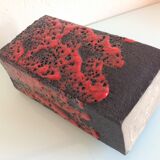 Red and black rectangular vase in ceramic Fat Lava / vintage 60s-70s