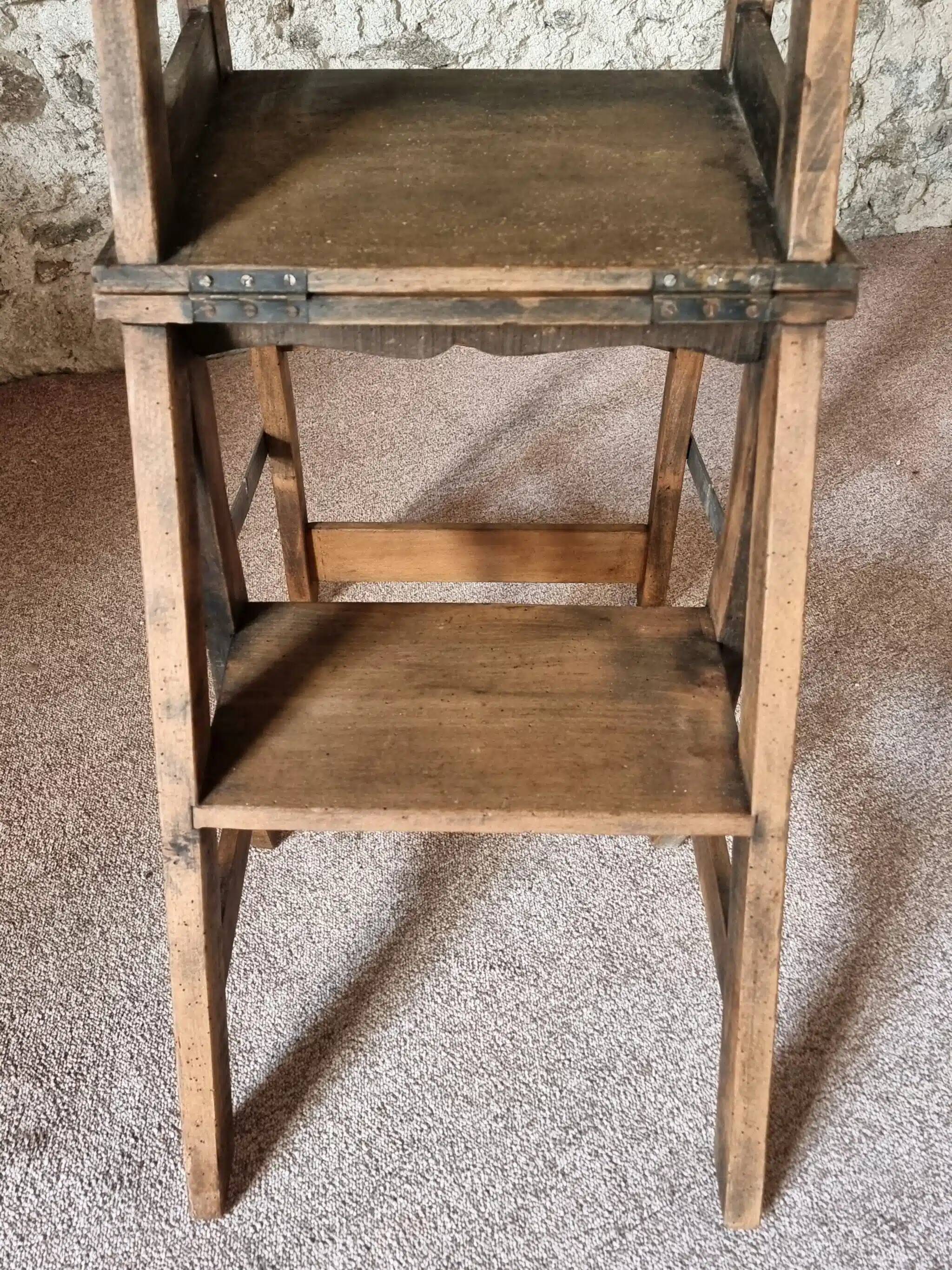Chaise échelle de bibliothèque en chêne français antique – Tabouret escamotable