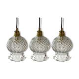 Set of three new electrified chiseled glass suspensions