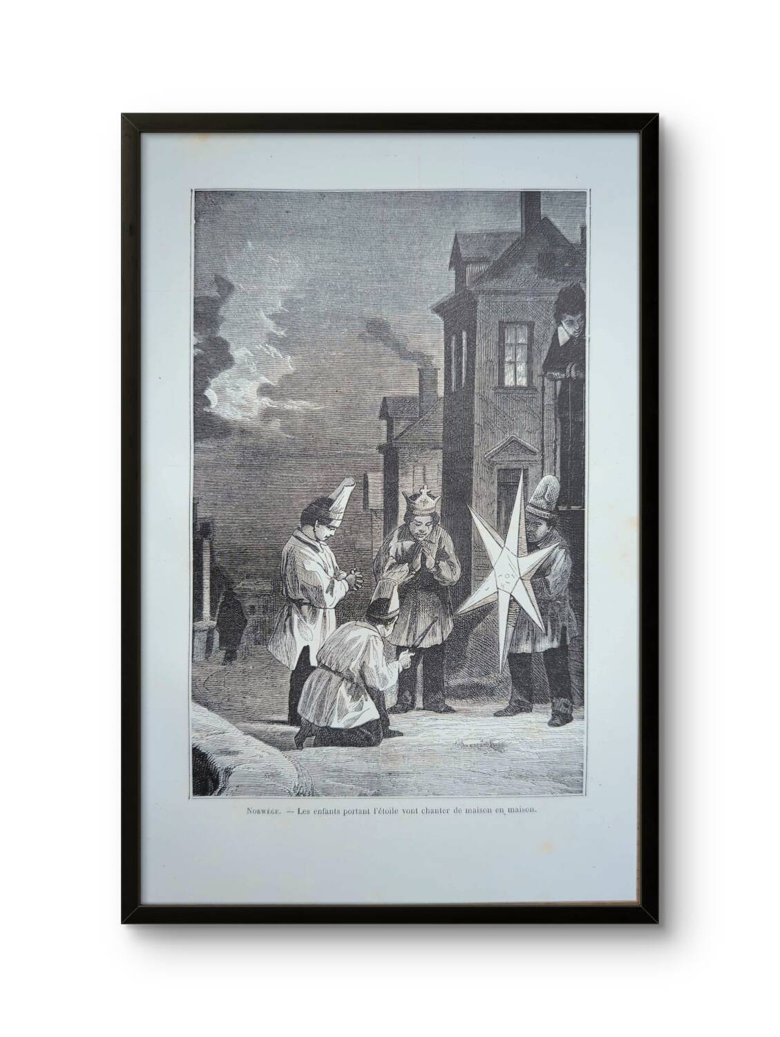 Christmas in Norway, old engraving, printed in 1885.