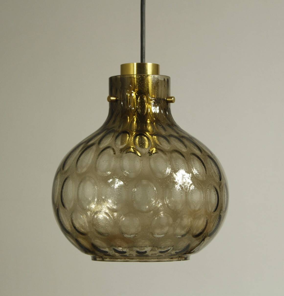 Bubble Glass & Brass Pendant by Helena Tynell for Limburg, 1960s