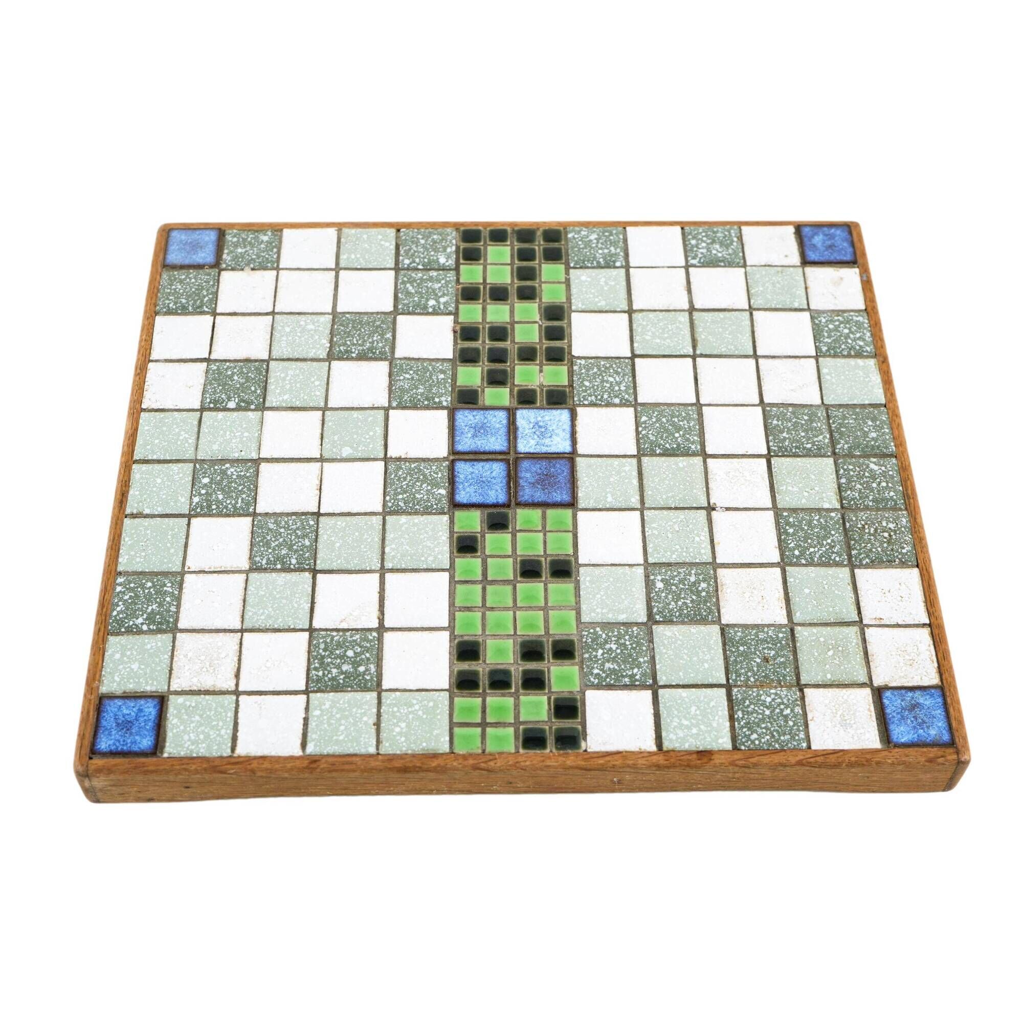 Mosaic tray with stoneware tiles in wooden frame, Bauhaus, 1970s