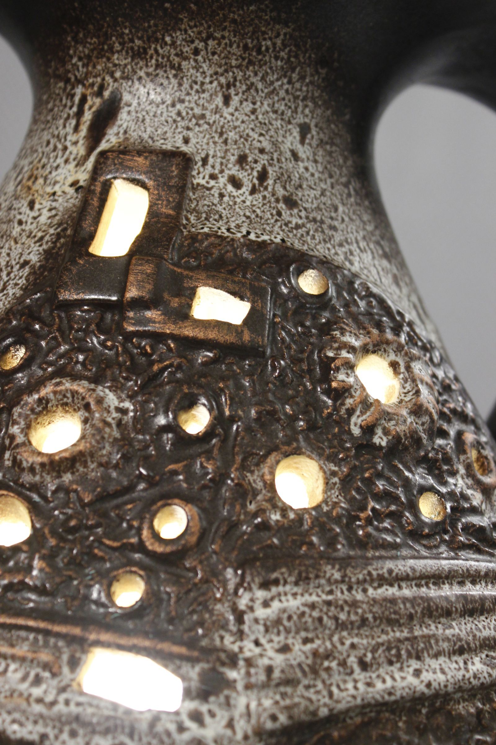 Large double lighting lamp base with openwork design, Brutalist 1960s.