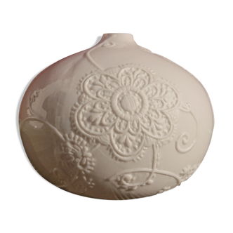 White soliflore ball vase, embossed patterns