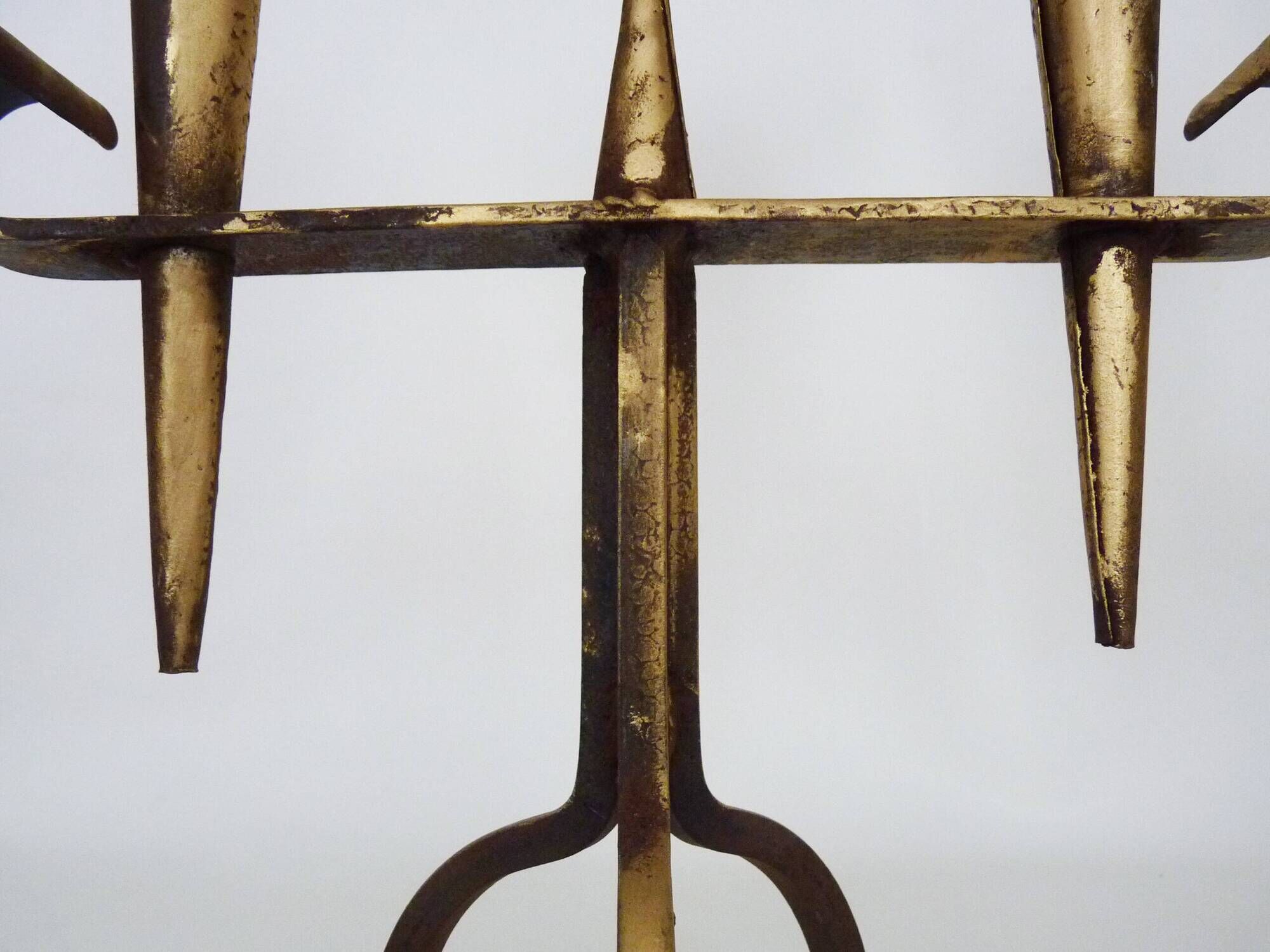 Large Pair of Vintage French Gold Wrought Iron 2 Candle Holders 60