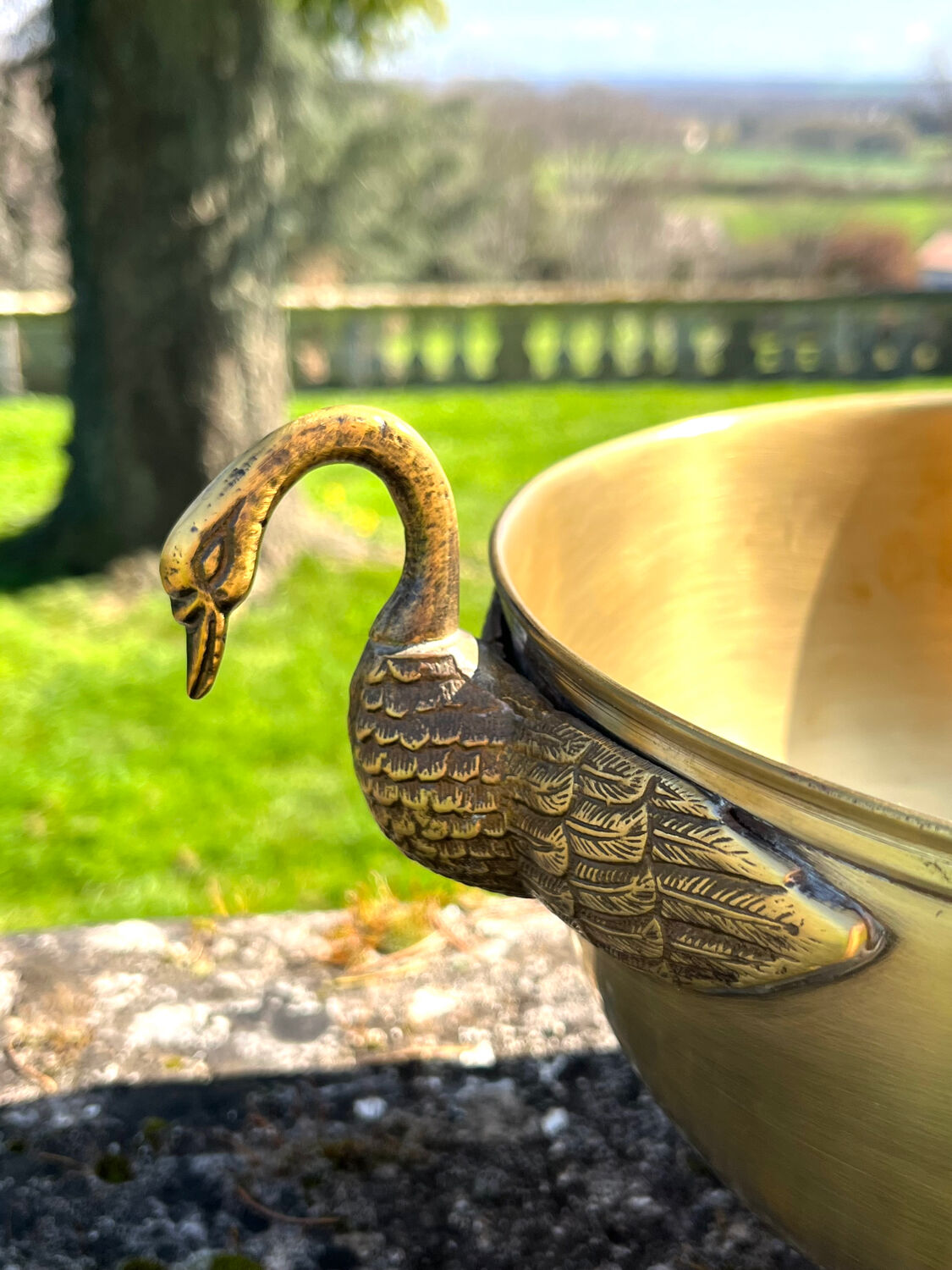 Swan Brass Champagne Cooler – Vintage Solid Sculptural Swan Handles