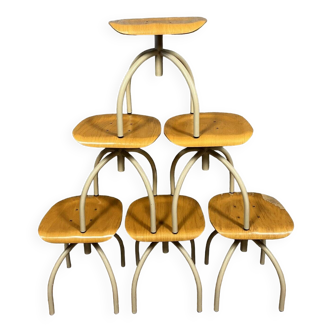 Set of 6 swivel workshop stools from an old factory