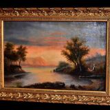 French school of the end of the nineteenth, landscape at the river, animated by a character.
