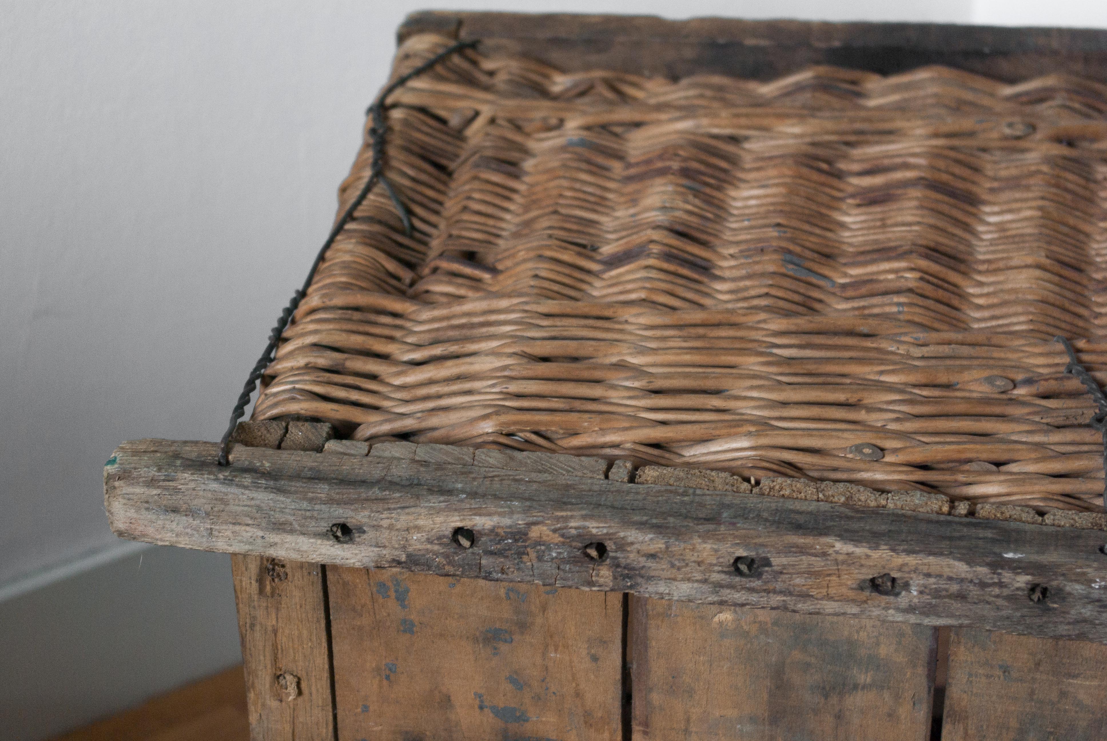 Wicker basket and wood