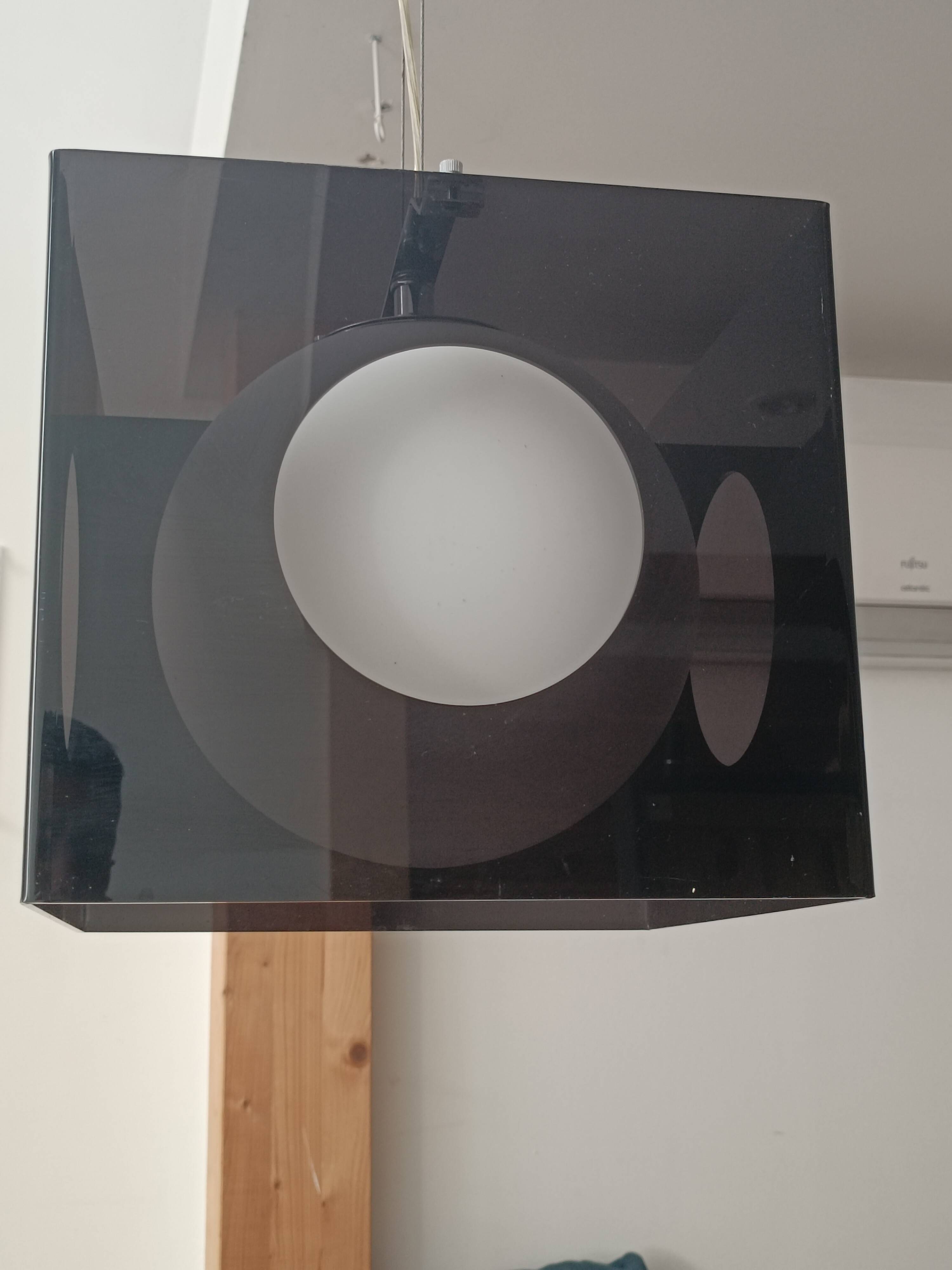 1990s smoked plexiglass designer hanging lamp