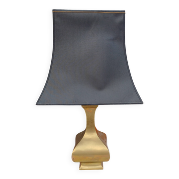 Lampe bronze et abat jour tissus marron foncé
