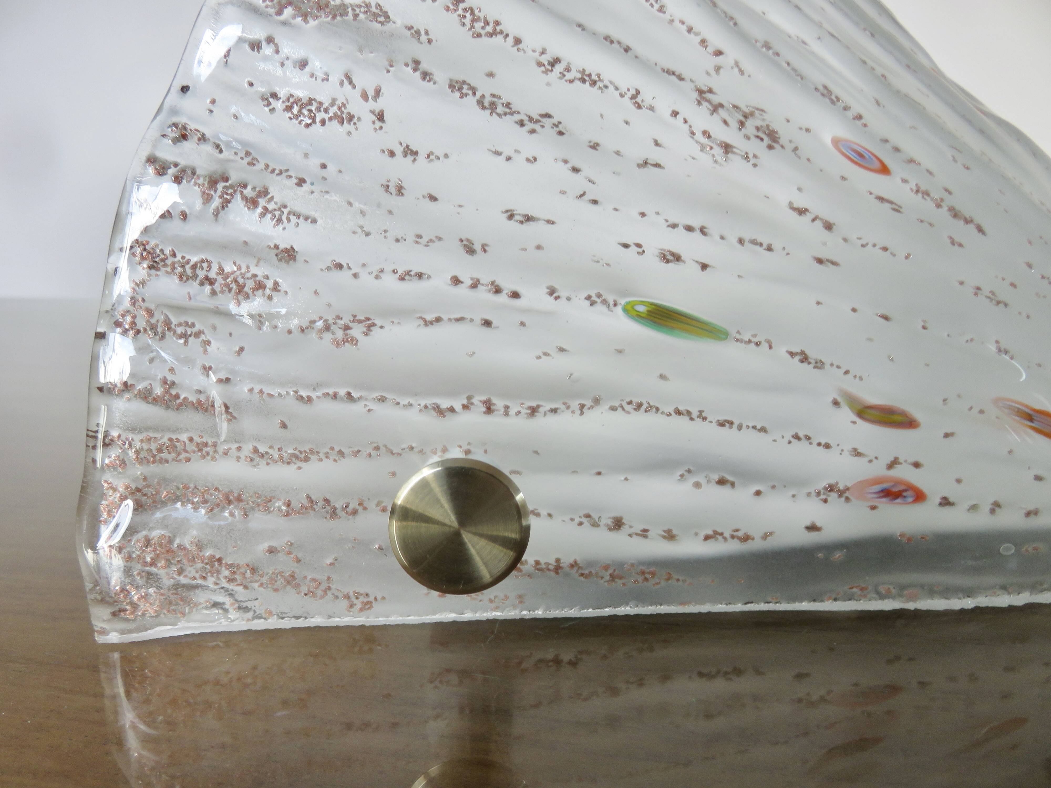 Murano glass wall light and brass cabochons 1970