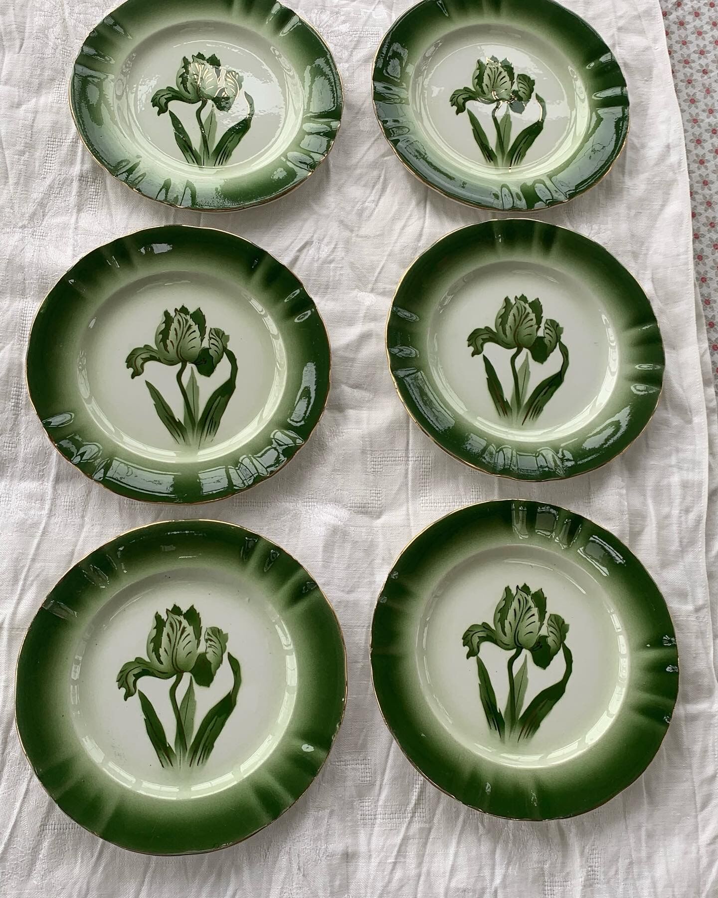 6 flat plates tulip pattern, longwy. Art deco