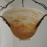 Vintage 4-light chandelier in black metal and glass, France