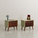 Pair of vintage bedside tables completely restyled in pale green on solid beech compass legs