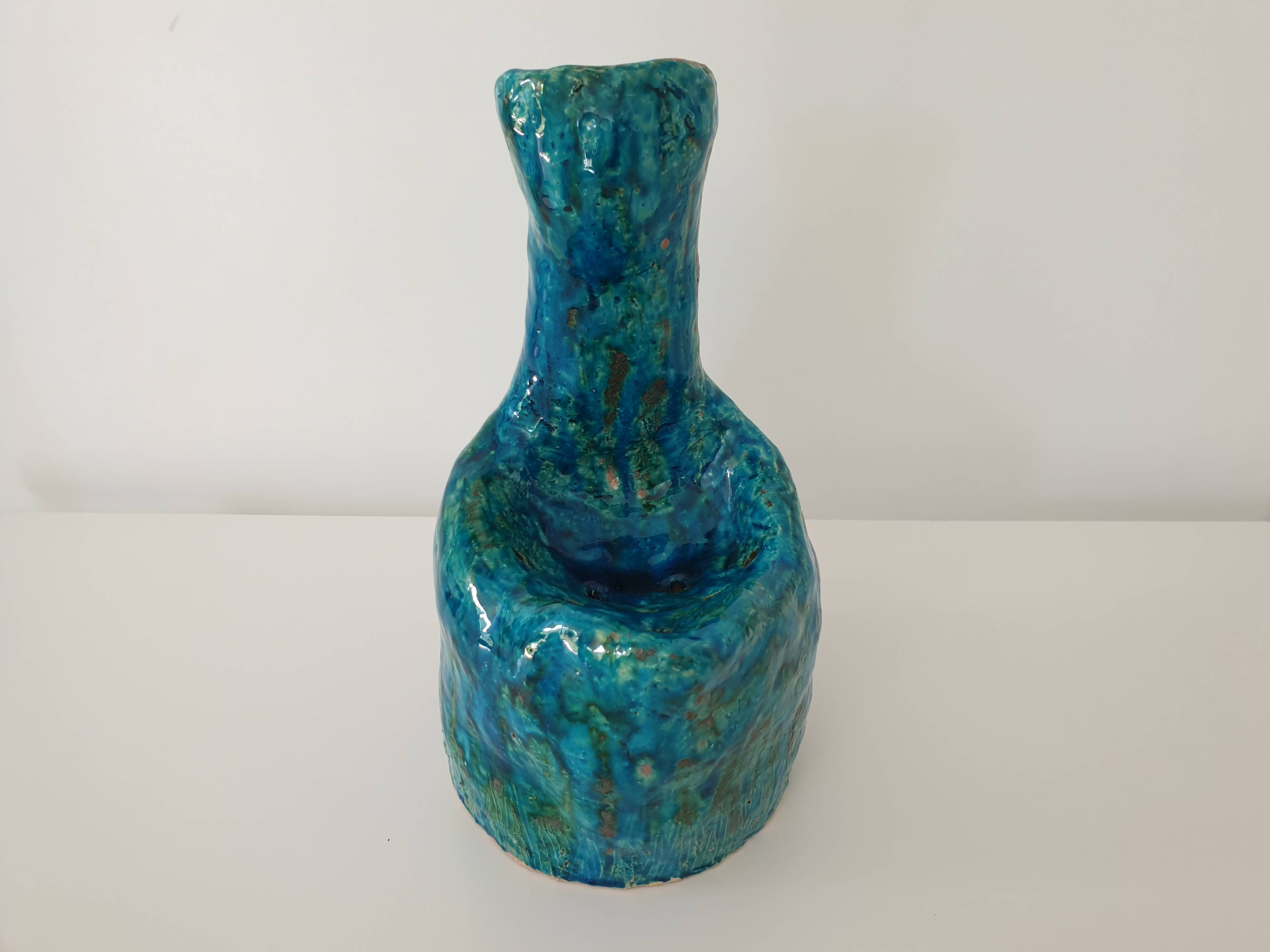 Brutalist Zoomorphic Bird Ceramic Flower Vase Signed NICOLE