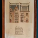 Lithograph building Paris architecture board ordinary brick