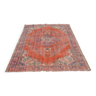 Tapis turc Oushak rouge fait main