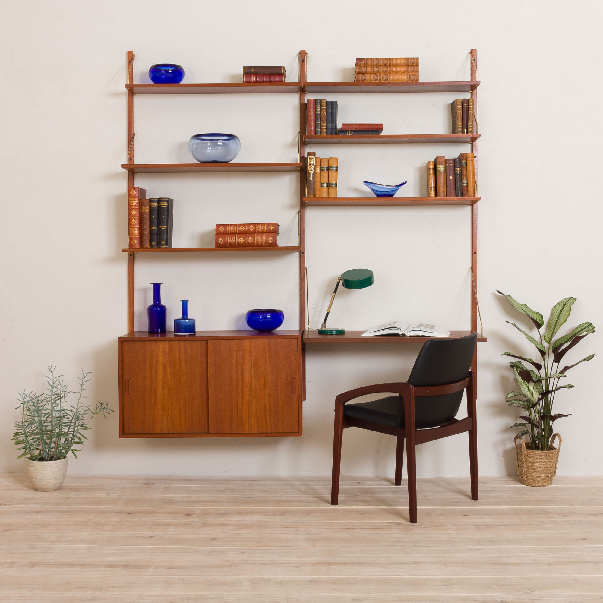 Teak wall unit by Hansen Guldborg with a desk and a cabinet, Denmark, 60s