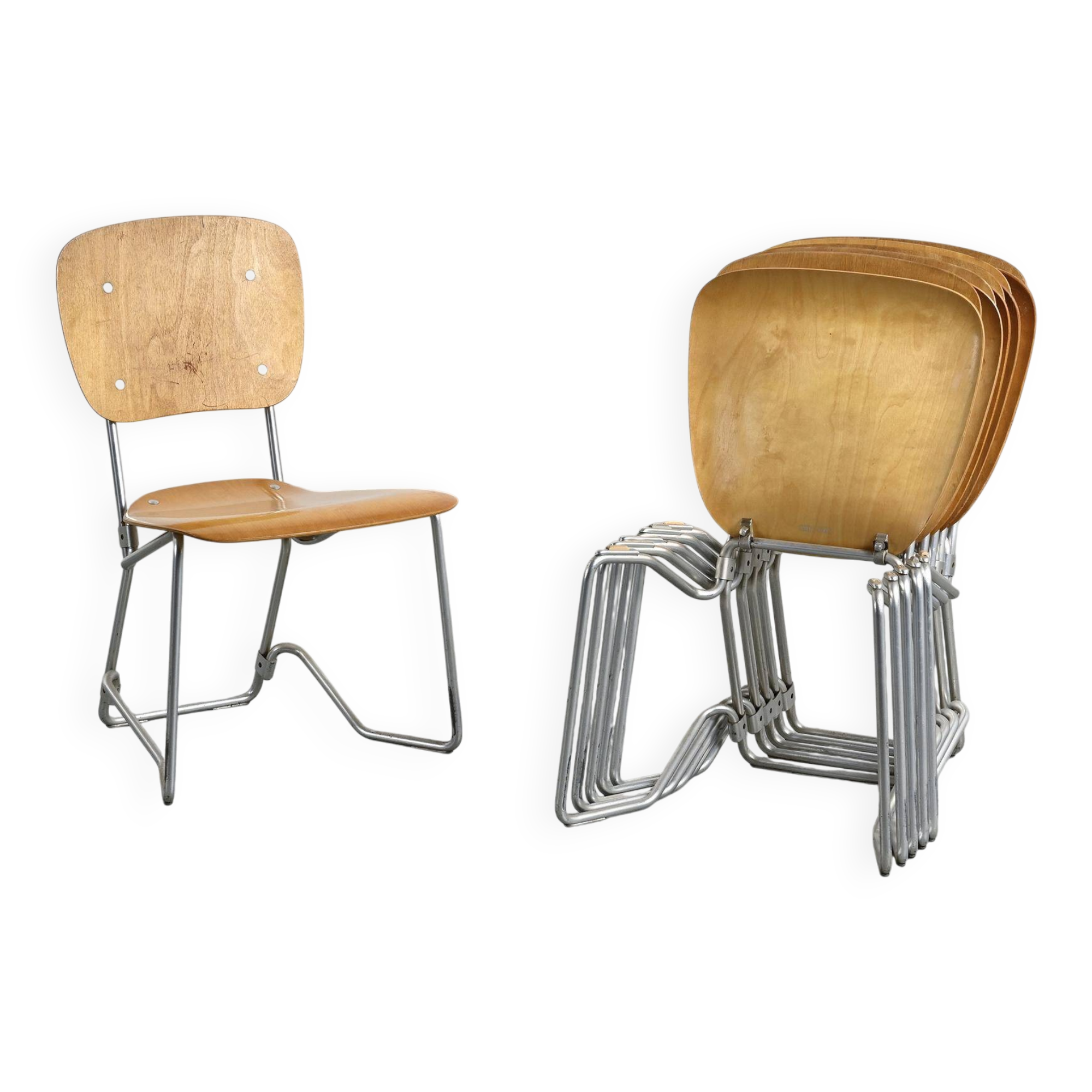 Set of 6 Alu-Flex chairs by Armin Wirth, circa 1965.