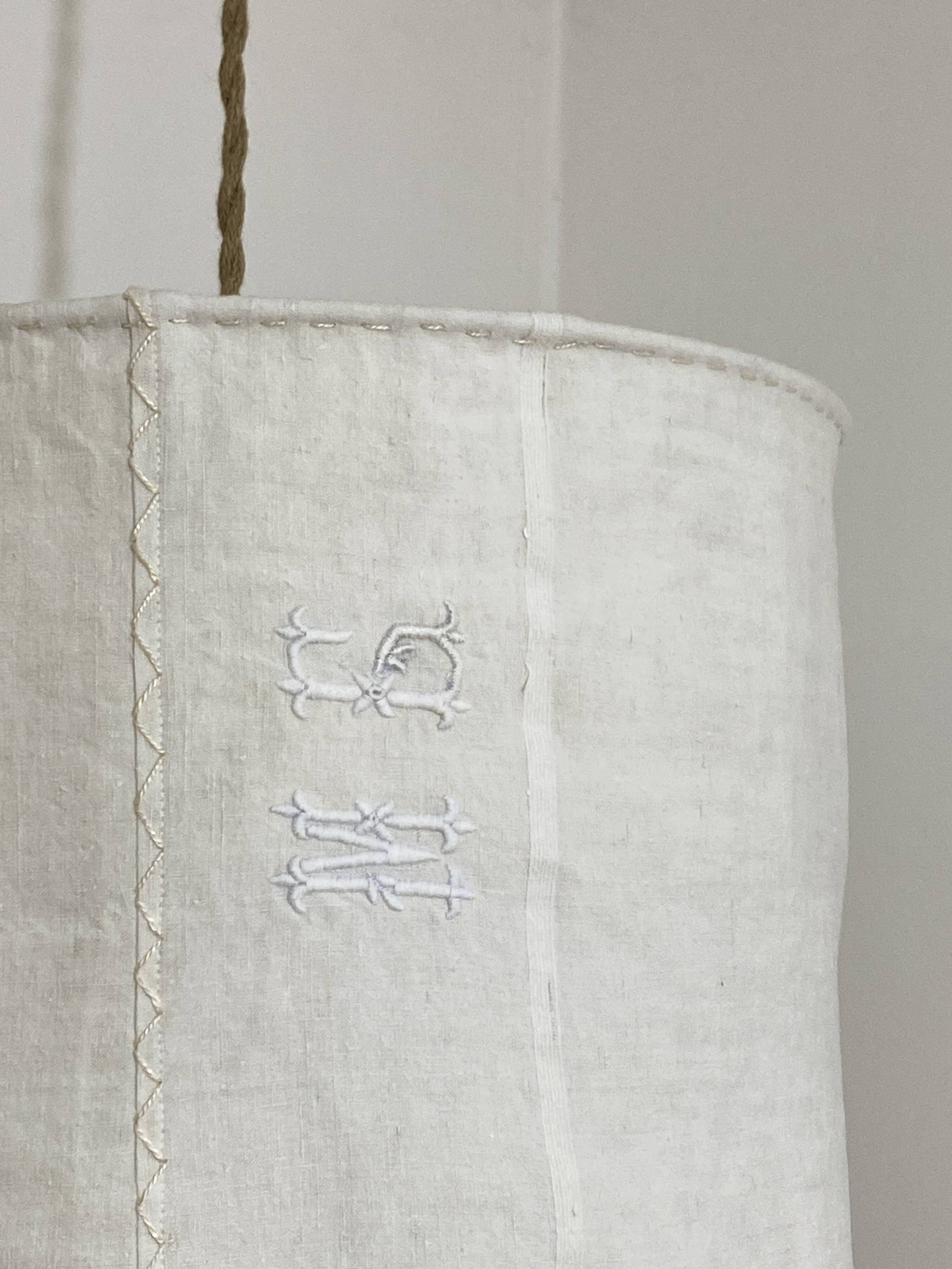 Old linen lampshade with monogram and fern by Henri Matisse